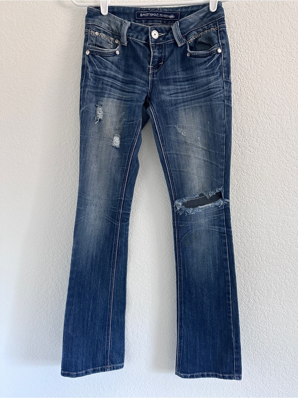 Almost Famous Dark Blue Bootcut Jeans with Embellished Back Pockets - Size 3